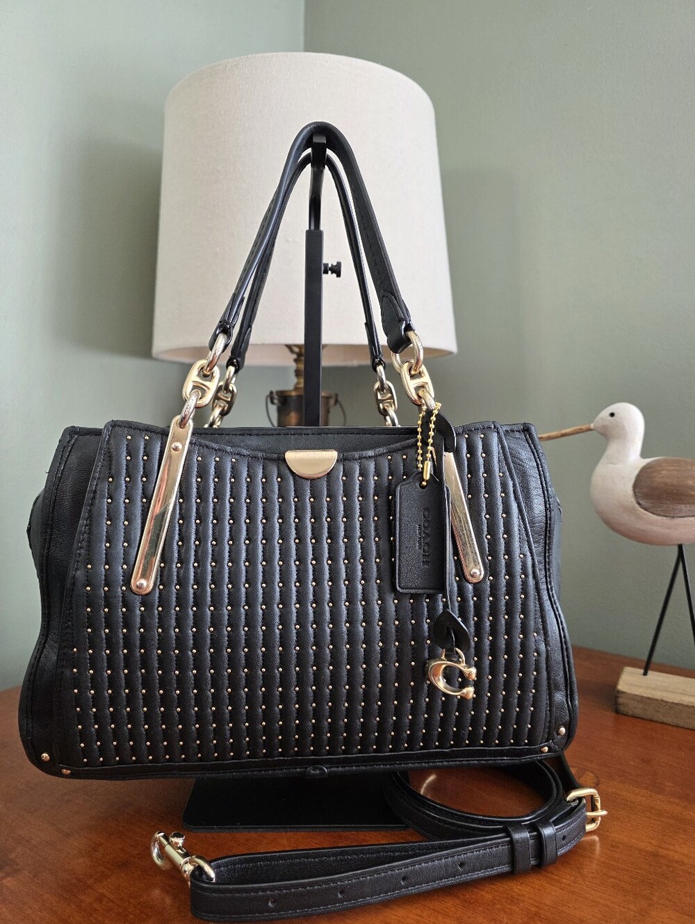 Coach Dreamer 38541 Quilted Rivets Black Nappa Leather Satchel Bag
